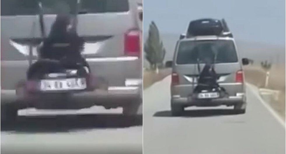Detienen a hombre que llevaba a su hija atada al portabicicletas de su auto (VIDEO)