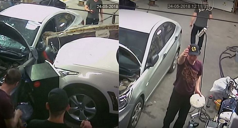 Mecánico salva de morir tras impacto de camioneta contra su taller (VIDEO)