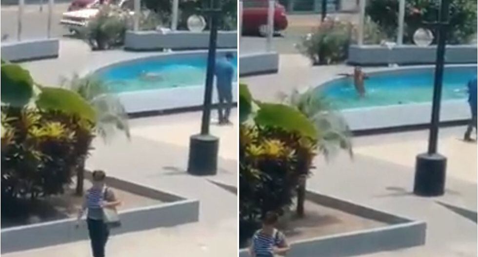 Hombre se baña en pileta municipal del distrito de Ate Vitarte (VIDEO)